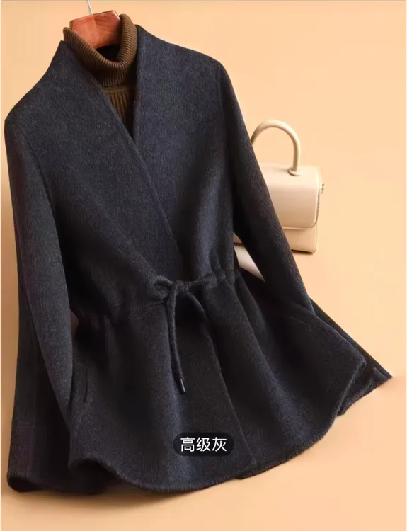 双面大衣女中长款2025秋冬新款高级感小个子绵羊毛呢外套女