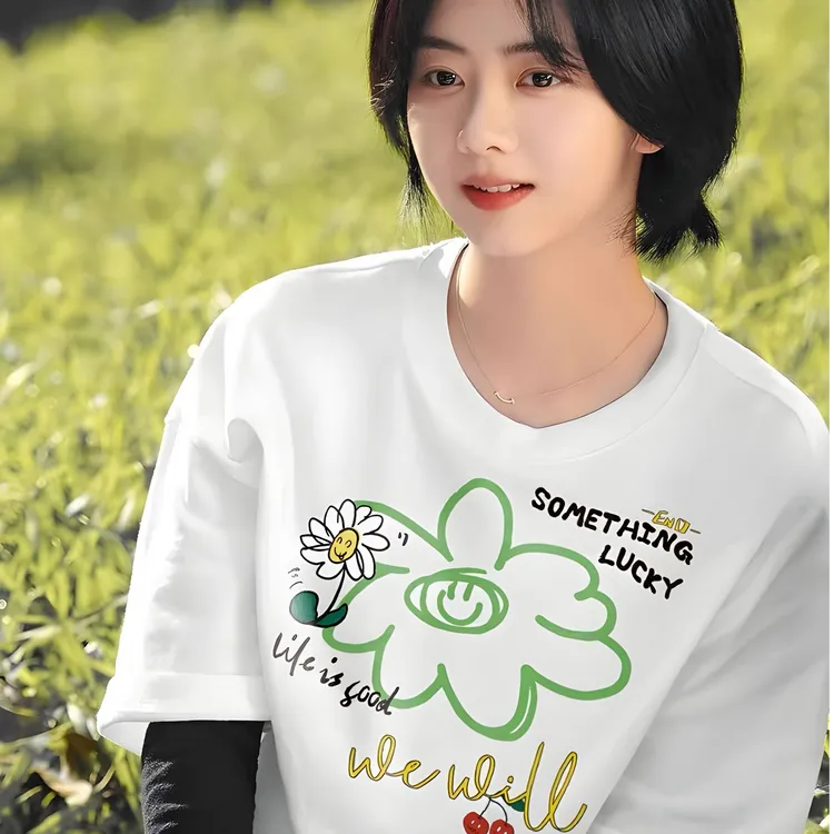 谭松韵明星同款t恤女2025新款白色宽松韩版短袖小众设计感潮上衣