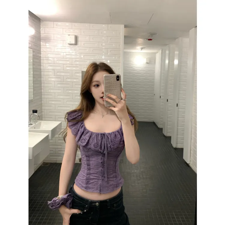 '迷雾丁香'法式荷叶边复古衬衫设计感小上衣女
