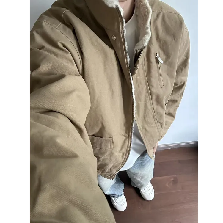 美式复古立领飞行夹克棉服男女宽松百搭冬季加绒加厚短款工装外套