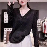 〖猫姐衣橱〗秋冬新款时尚V领满钻弹力百搭打底上衣061