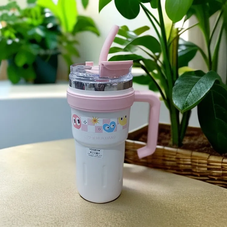 不锈钢内胆大容量保温杯吸管手柄便携水杯真空冰霸杯