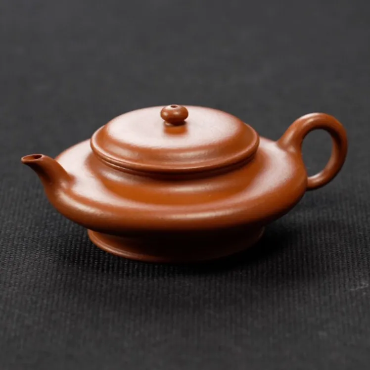 虚扁紫砂壶茶具-红泥-老王玩壶-130cc
