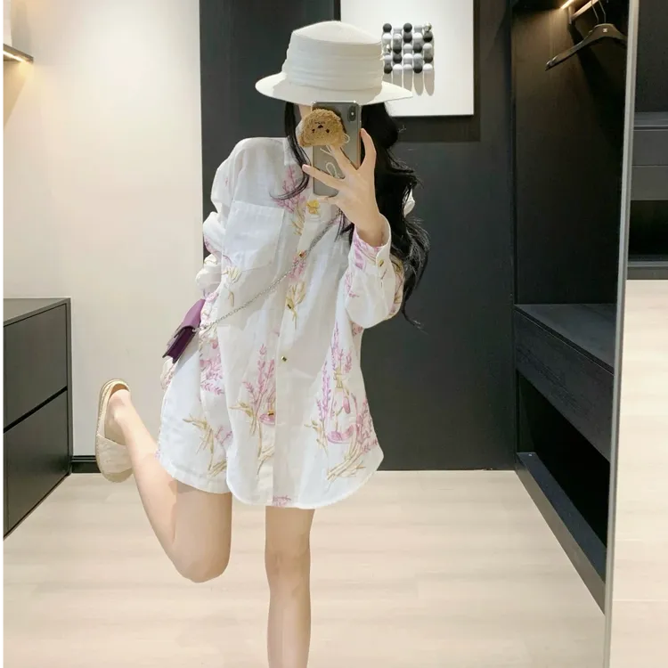 开春穿搭一整套2025时尚气质宽松刺绣防晒衬衫短裤两件套装裤女