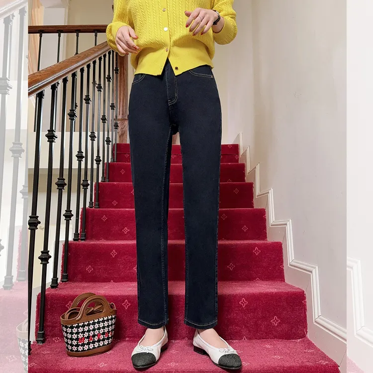 莉贝琳sisy漫画腿牛仔裤女莱卡弹力复古显瘦直筒长裤子S25102JN02