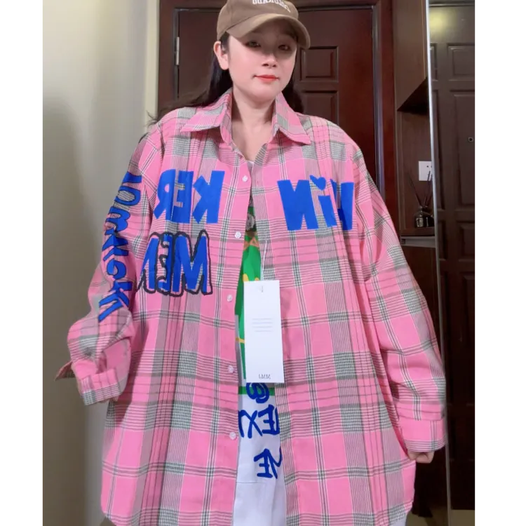 D202大橙子潮牌宽松百搭欧货男女同款纯棉潮流时尚休闲格子衬衣