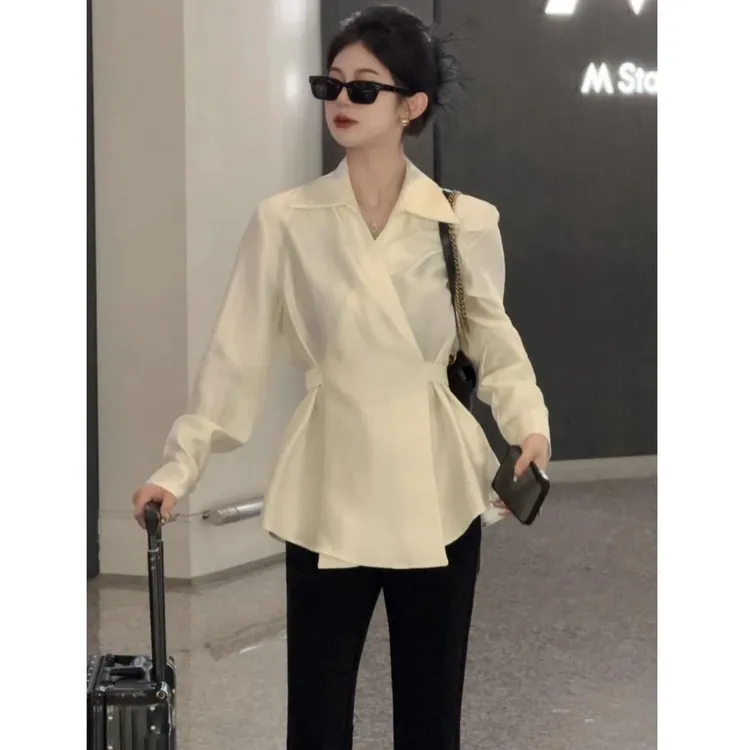 2025春装新款高级感法式收腰长袖上衣衬衫