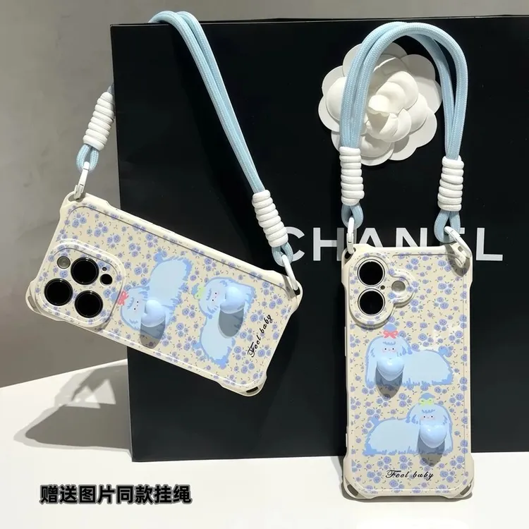 蓝翠花狗适用苹果16/iPhone15华为P70/vivo/oppo支架挂绳手机壳女