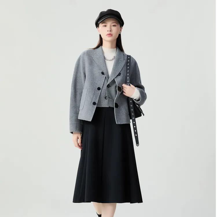 GIRDEAR/哥弟秋冬西装新款V领英伦风绵羊毛毛呢外套女1400779