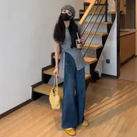 【超模蓝微喇】小个子牛仔裤女夏季新款时尚高腰设计感显瘦微喇裤