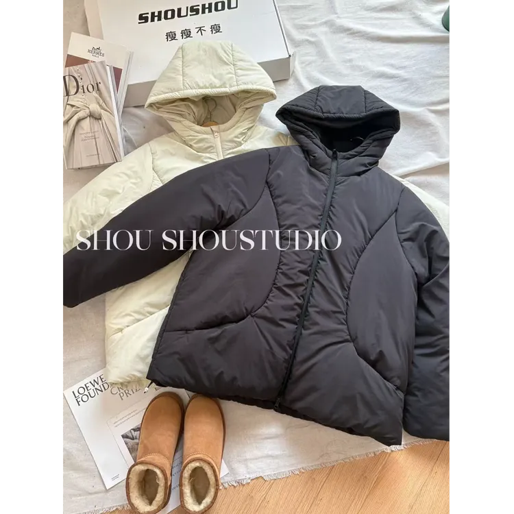 【瘦瘦】大码连帽显瘦加厚设计感休闲百搭情侣款棉服外套S02363