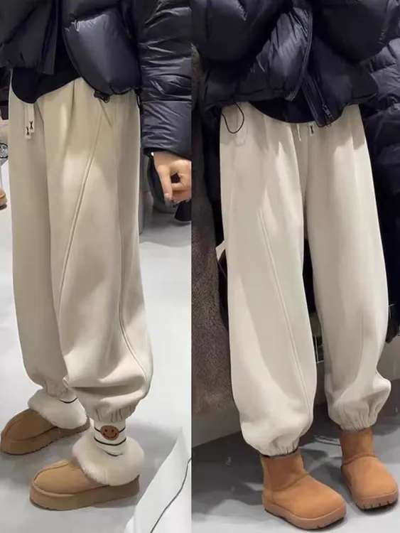 加绒裤子女款爆款2025秋冬新款高腰宽松束脚休闲加厚卫裤阔腿裤