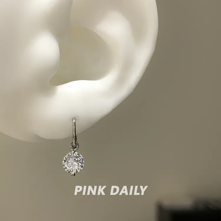 合金锆石耳饰 Pink Daily超闪锆石吊坠耳环女轻奢气质高级感耳圈