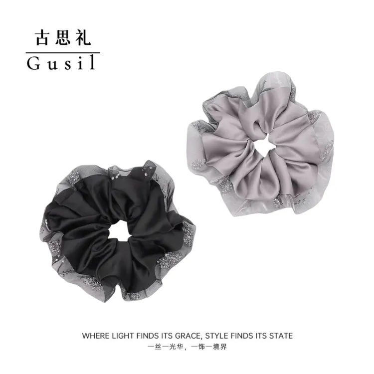 韩系钻纱边缎面肥肠发圈GS8951