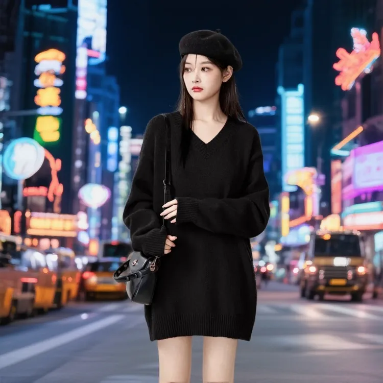 针织连衣裙女秋冬新款宽松百搭中长款毛衣裙配大衣内搭打底裙子