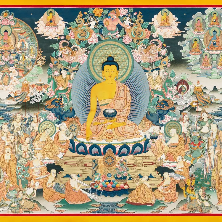热贡精品唐卡彩唐【十八罗汉】一明唐卡纯手绘作品 矿物颜料+真金