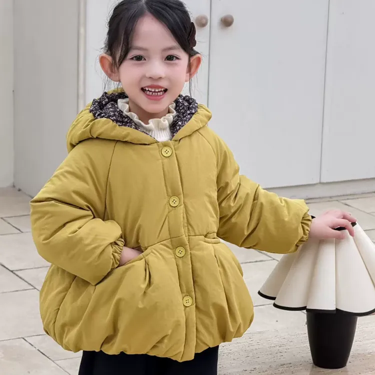 女宝2025冬季棉衣外套韩版可爱洋气蝴蝶结牛角帽加绒加厚冬装棉袄