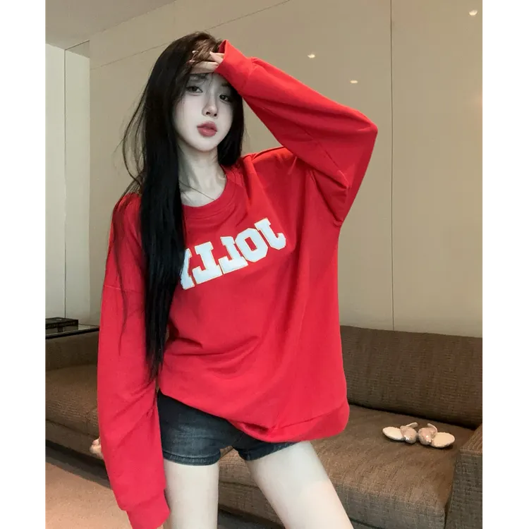 2025秋季新款纯欲美式复古字母印花宽松显瘦长袖卫衣女配显瘦短裤