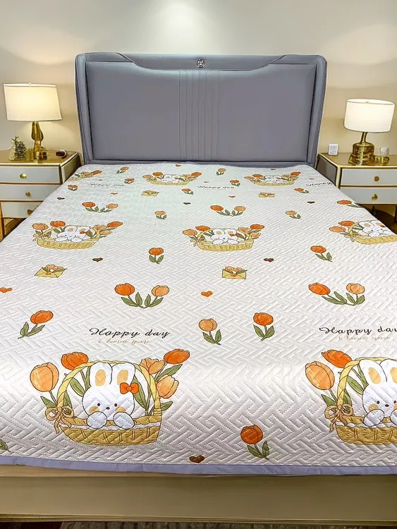 四季通用双面防滑夹棉亲肤双人榻榻米加厚印花直角宽边机洗炕盖