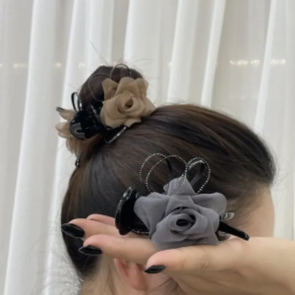 莫奈尔花园风手工捏褶玫瑰花发夹