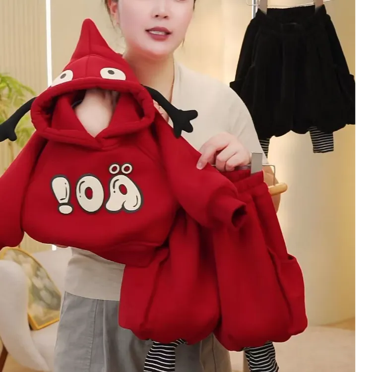 男女童通用印花字母套装外套卫衣女童2025连帽韩版卫裤两件套