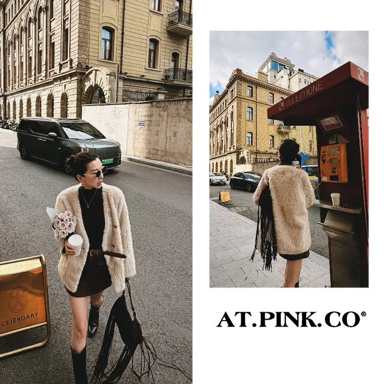 【三三品牌】气质温柔水毛毛水貂加厚秋冬外套  E429