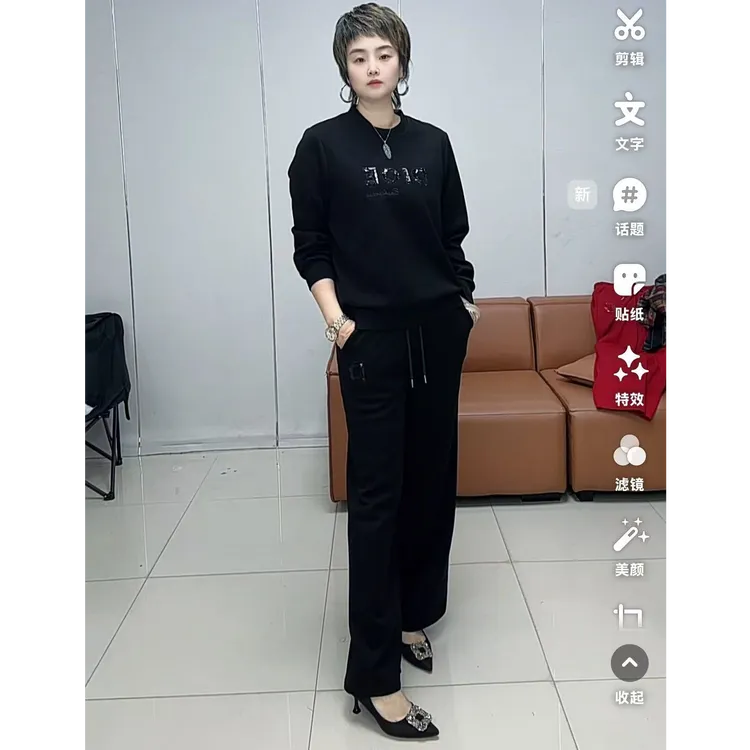 小施家韩版时尚刺绣工艺字母亮片显高显瘦高端套装8812