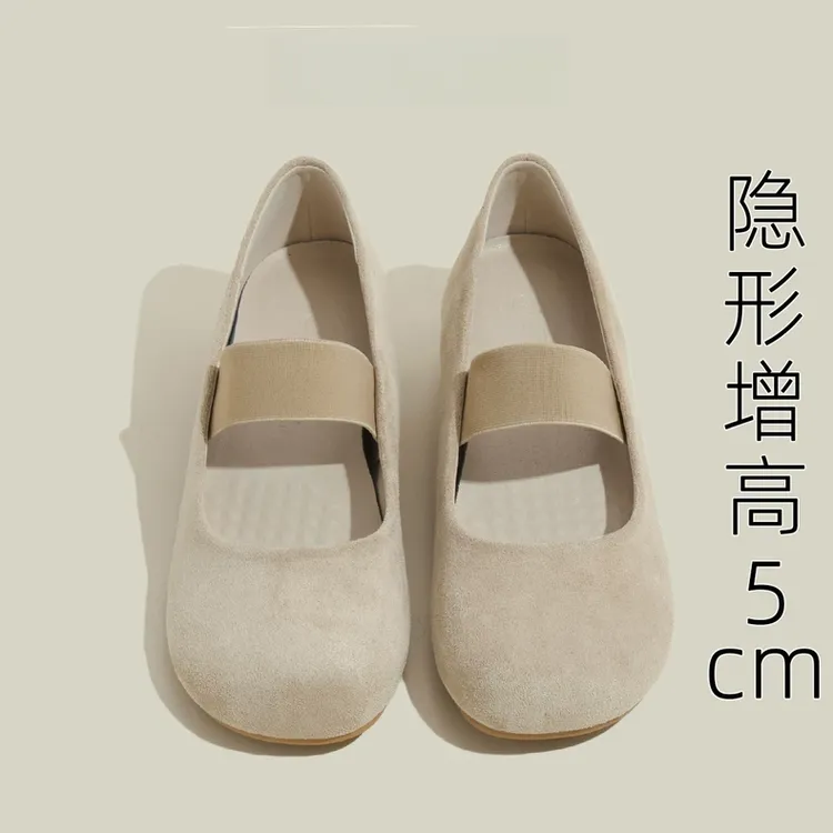 内增高法式玛丽珍鞋女2025新款浅口一字带芭蕾鞋粗跟单鞋小码3233