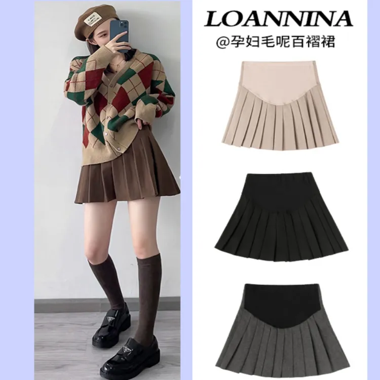 孕妇裤托腹2025秋款女半身裙短裙子毛呢高腰显瘦孕妇百褶裙孕妇裙