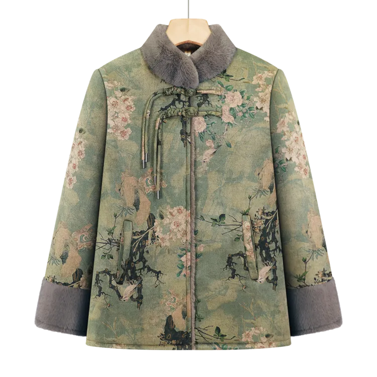 时尚气质妈妈装冬款加绒加厚国风棉服宽松中老年女装新款保暖外套