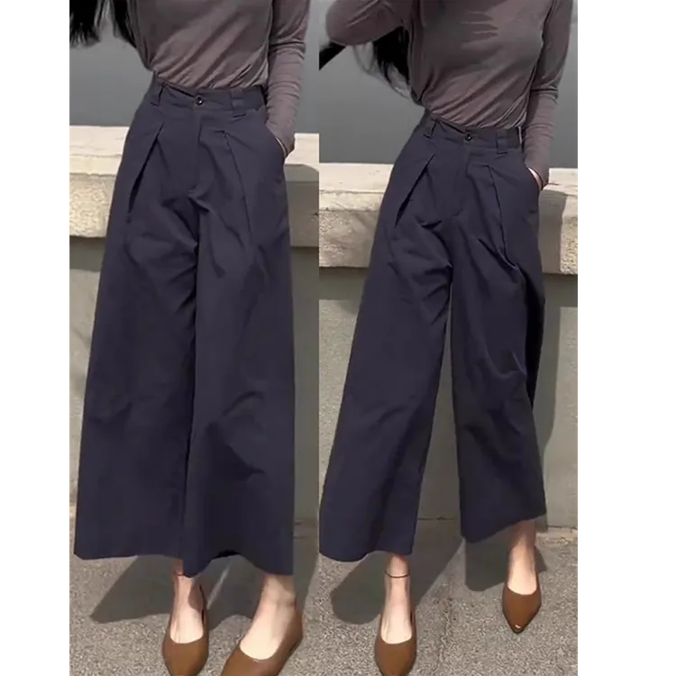 夏季薄款大码百搭垂感西装裤女胖mm梨型身材高腰设计阔腿九分裤子