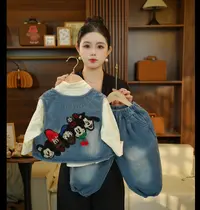 2025新款儿童秋季棉衬衫+马甲套休闲牛仔裤三件套男女童牛仔韩系