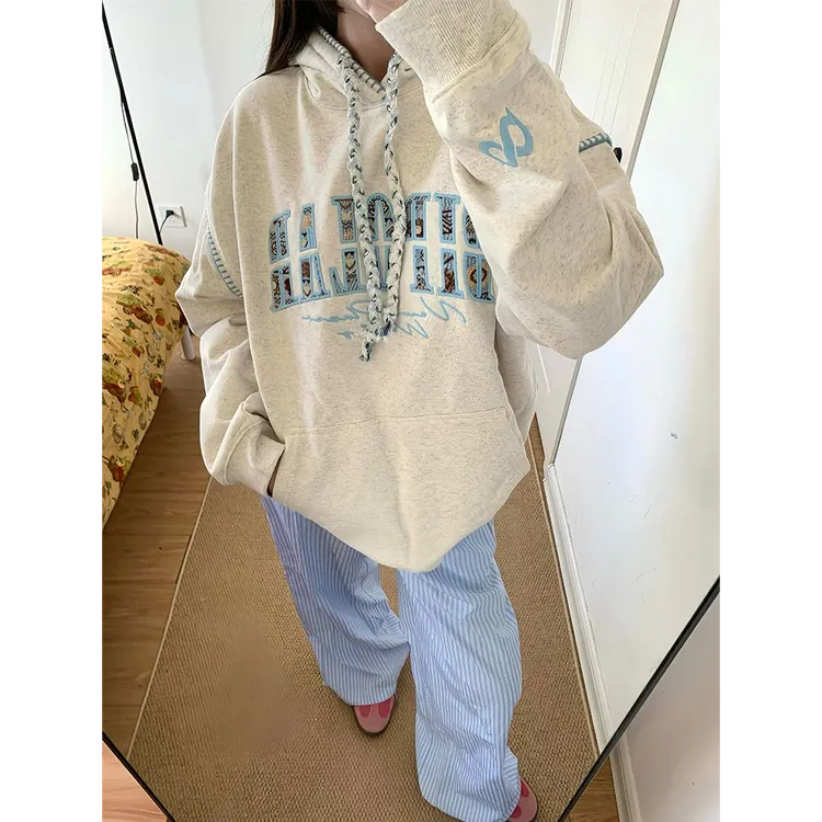 【帝韵】美式复古穿搭连帽卫衣外套女早秋新款宽松休闲情侣帽衫上衣