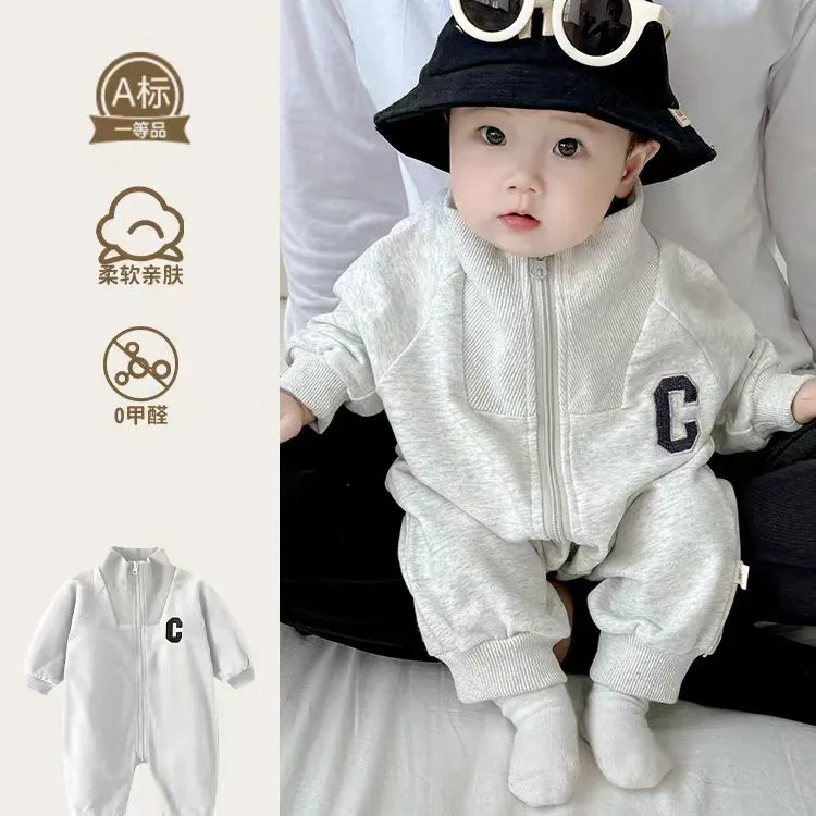 婴童春秋长袖爬服哈衣休闲洋气秋装宝宝运动外出高领婴通外套衣服