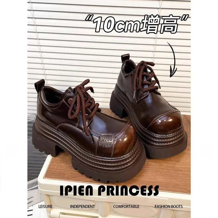 网红女款厚底粗跟小皮鞋女2025春季新款小个子增高乐福鞋jk单鞋子