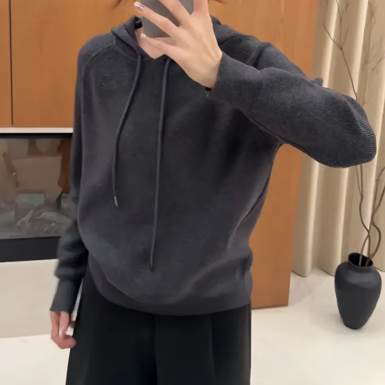 大码女装设计款套头连帽毛衣针织上衣新款微胖mm显瘦打底洋气上衣