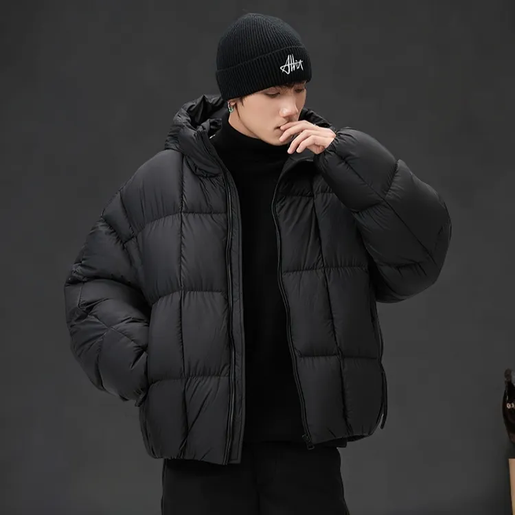 高充90白鸭绒加厚蓬松羽绒服男冬季保暖连帽面包服外套大码