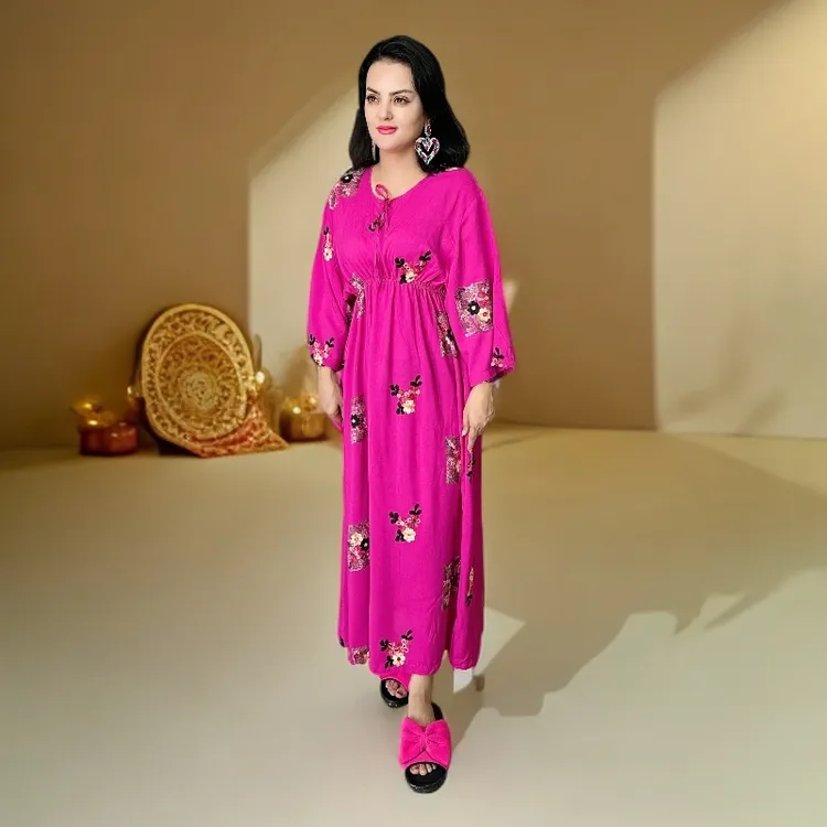 027长袖碎花长款宽松连衣裙