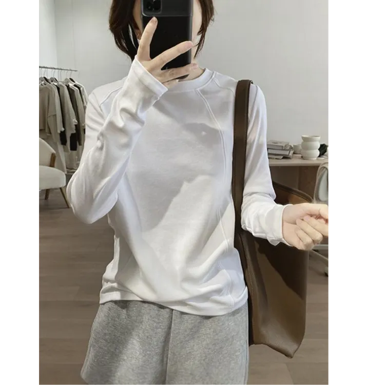 欧货新款优质棉t恤女长袖春秋冬宽松显瘦圆领洋气内搭打底上衣潮