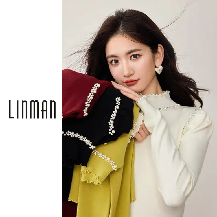 【万达2010】钉珠半高领针织衫女秋2025年新款气质百搭减龄长袖上衣