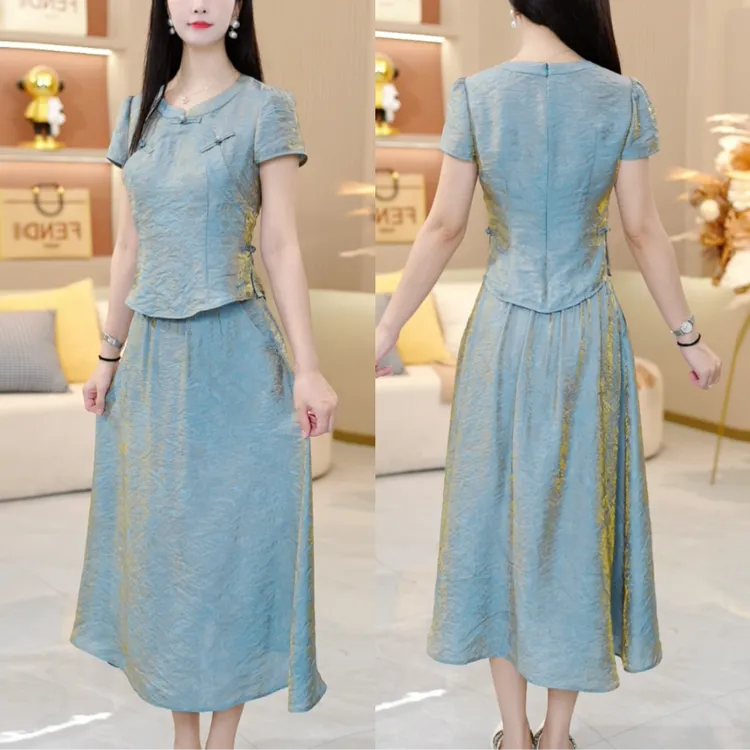 夏季新款套装两件套时尚优雅减龄洋气套装收腰修身显瘦短袖气质