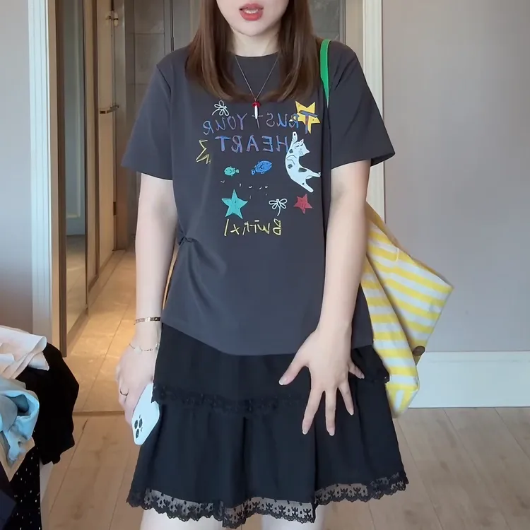 〖猫咪字母〗2025夏款新款印花短袖透气凉感猫咪字母T恤LK2504057