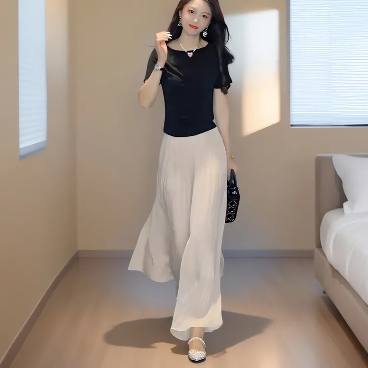 魅言新款潮牌女装琉璃纱冰丝飘逸裙裤女夏季褶皱设计感垂感阔腿裤