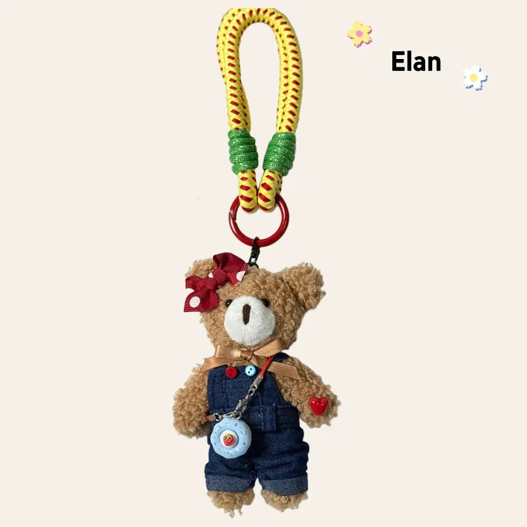 【Elan】小熊包挂饰女可爱 ins 风牛仔背带裙蝴蝶结钥匙扣包包挂件