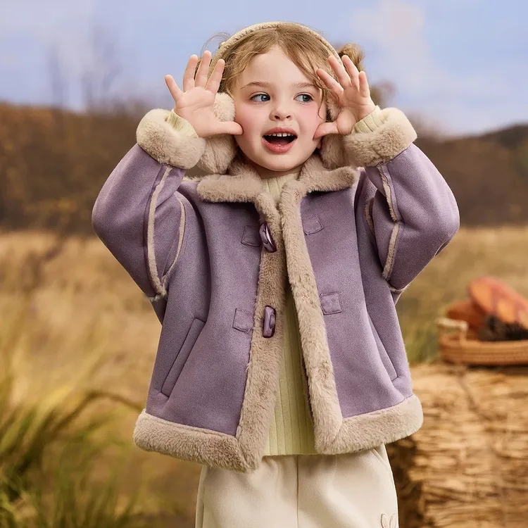女童秋冬款冬季外套2025新款皮毛一体加绒冬装新款皮毛一体女外套