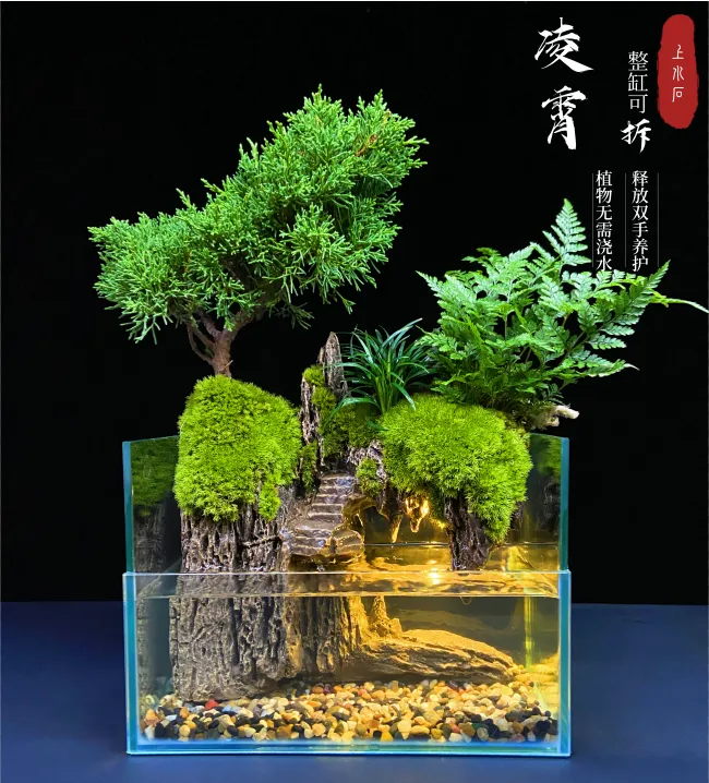 【不二】【凌霄25*16*18】可拆带内置灯绿植苔藓山水景观雾化流水养鱼