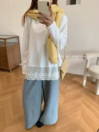 ⭐春款蕾丝拼接大T