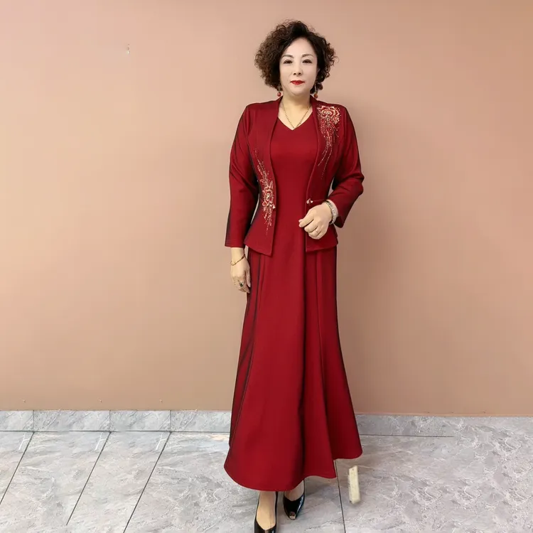 妈妈婚宴装旗袍高贵年轻喜婆婆结婚礼服加长款连衣裙鱼尾两件套装