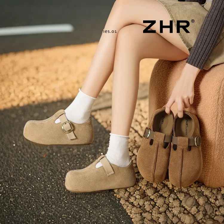百搭软底加绒ZHR则则可爱大头4CM厚底全包勃肯鞋卡皮巴拉休闲女鞋
