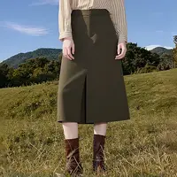F4373-【摩】韩版高腰直筒裙显瘦开叉半身裙#XMF57E001